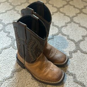 Toddler boy brown leather cowboy boots
